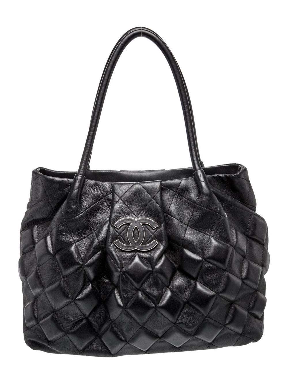 CHANEL Black Quilted Lambskin CC Tote